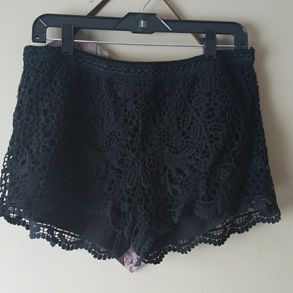 Black crochet shorts
